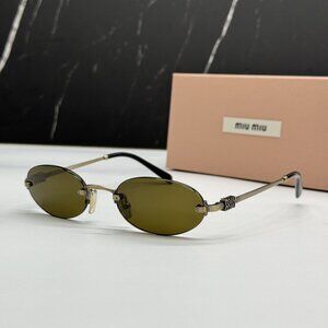 NEW MIU MIU MUA54S 26C09Z SUNGLASSES GOLD OVAL WOMEN MU A54S, SMU A54